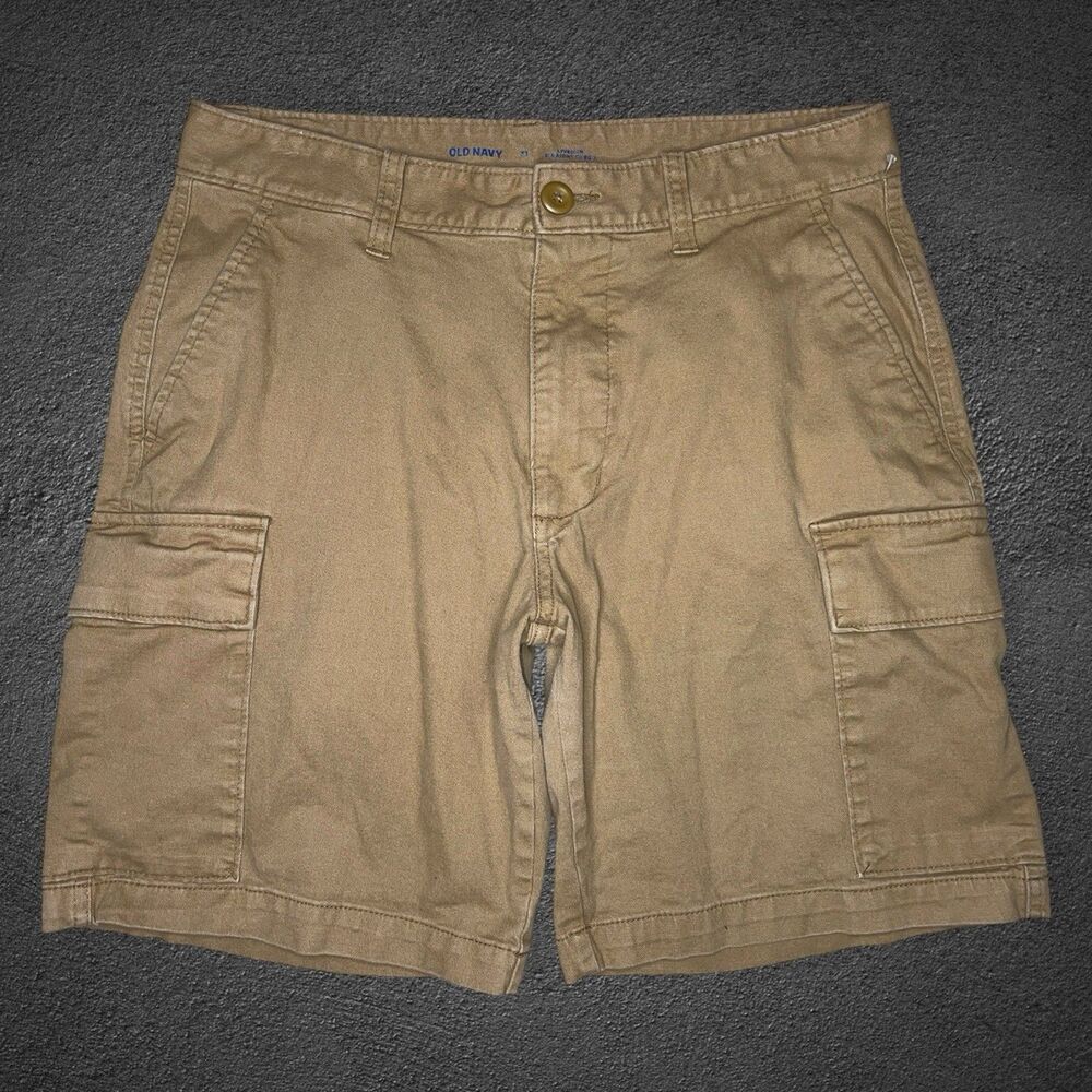 Old Navy Lived-In Straight Cargo Shorts Mens 32 Khaki Brown Built-In Flex Cotton
